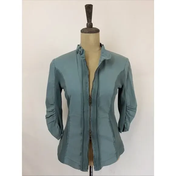 NWT XCVI wearables "Janet" Green 3/4 Sleeve Ruched Jacket #0659 Size XS - Picture 2 of 8